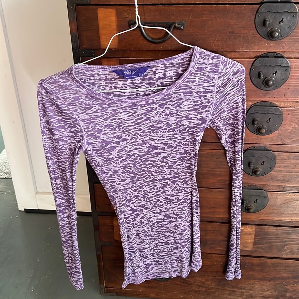 Miley Cyrus purple see-through undershirt long sleeve